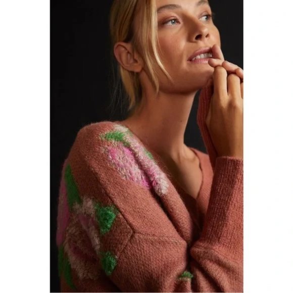 By Anthropologie Drop Shoulder V-Neck Sweater new with tag size small - Picture 8 of 9